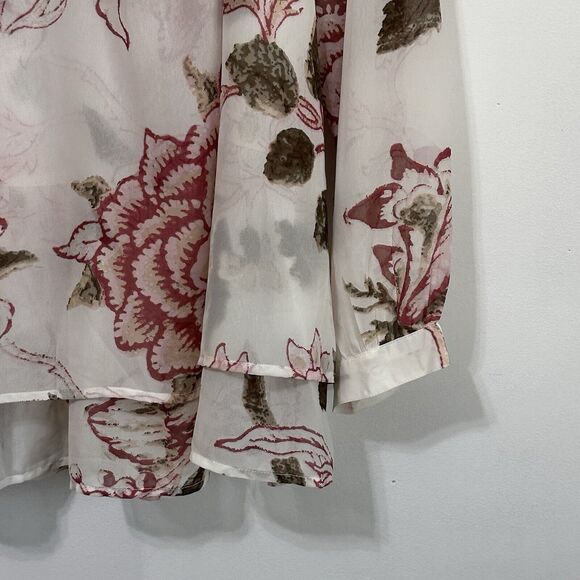 Lucky Brand Top 1X Plus Floral Sheer Boho Cottage Blouse Tiered Front V Neck NEW - Picture 2 of 11